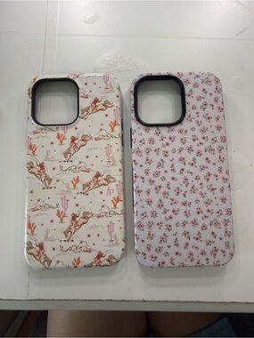 CASELY 14 PRO MAX - Floral & Western Pattern Protective Phone Case - Pink/White